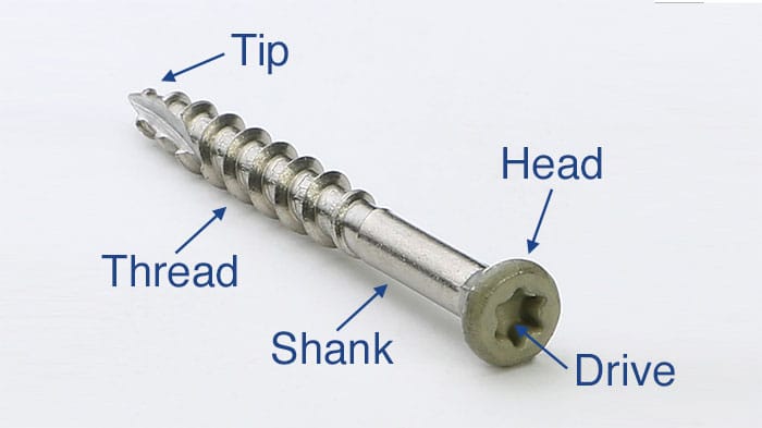 Differnt parts of a screw shown